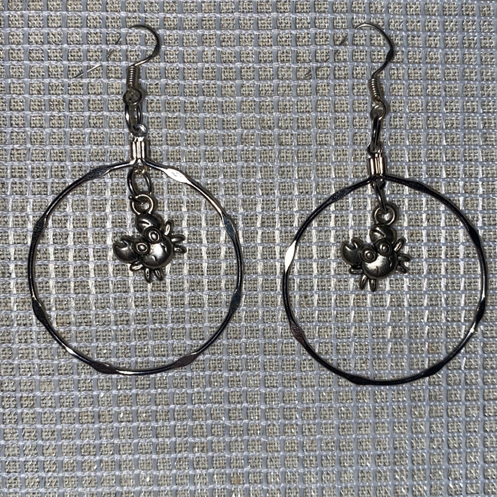 silver hoop and crab earrings